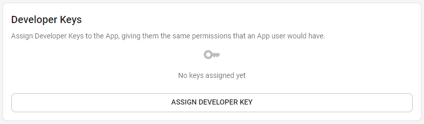 An image of the Developer Key card on the App Summary Screen from the OneBlink Console